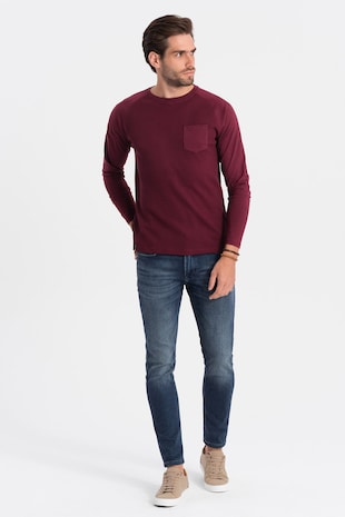 OMBRE Bluza texturata cu buzunar pe piept, Visiniu