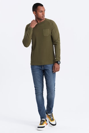 OMBRE Bluza texturata cu buzunar pe piept, Verde masliniu