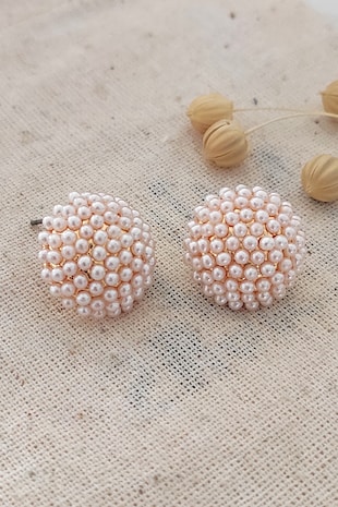 Atelier Miu Cercei cu tija si perle sintetice, Alb/Auriu