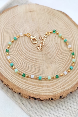 Atelier Miu Bratara decorata cu cristale, Verde/Auriu