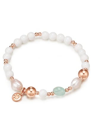 Lulu & Jane Bratara placata cu aur de 14K si decorata cu perle si acvamarin, Auriu rose