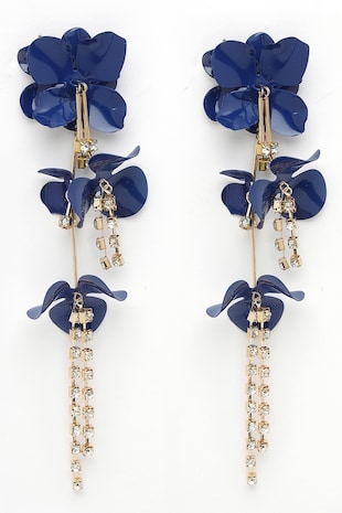 AVANT-GARDE PARIS Cercei drop cu design floral si cristale, Auriu/Albastru