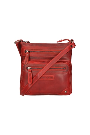 Hill Burry Geanta crossbody unisex de piele, Caramiziu