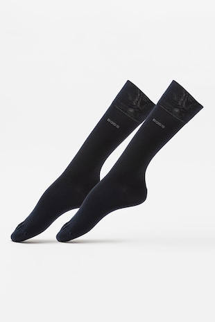 BOSS Set de 2 perechi de sosete lungi cu detaliu logo, Bleumarin