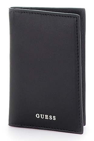 GUESS Portcart de piele cu logo, Negru