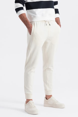 OMBRE Pantaloni de trening cu croiala conica si snur de ajustare, Alb murdar