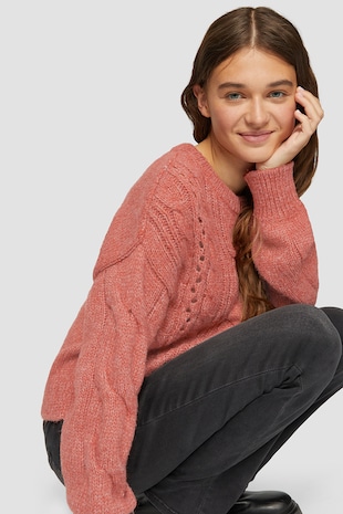 QS Pulover din tricot, Caramiziu