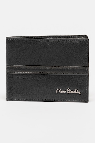 Pierre Cardin Portofel pliabil din piele cu detaliu cu logo, Negru