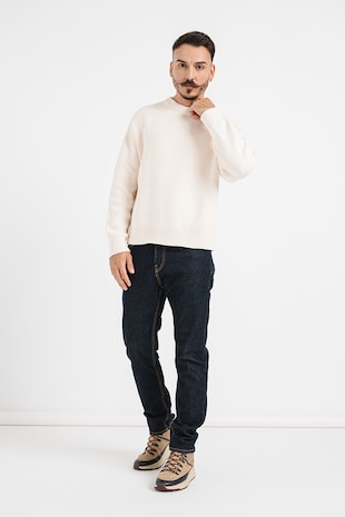Jack & Jones Pulover de bumbac cu maneci cazute, Bej deschis