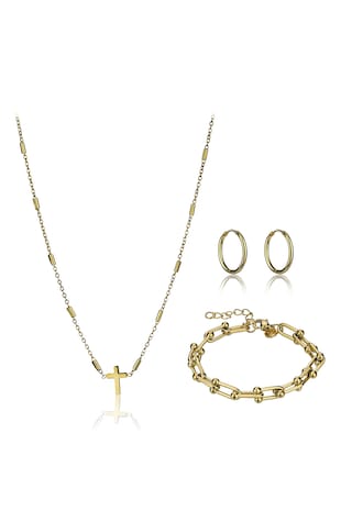 Marc Lauder Set de colier, bratara si cercei din otel inoxidabil - 3 piese, Auriu