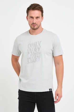 KVL by KENVELO Tricou de bumbac cu decolteu la baza gatului si imprimeu text, Albastru glaciar