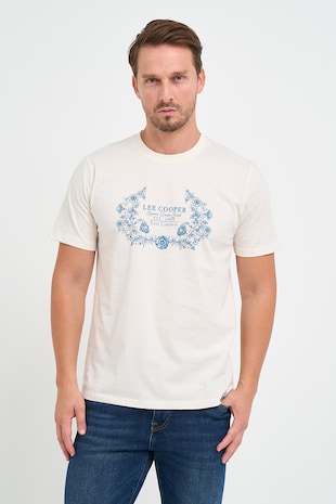 Lee Cooper Tricou de bumbac cu imprimeu, Crem