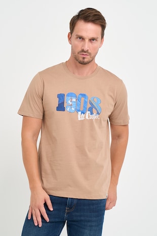 Lee Cooper Tricou de bumbac cu logo, Maro nisip