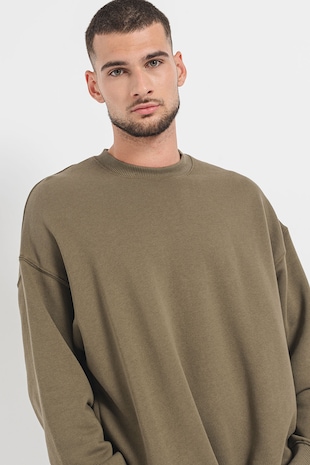Jack & Jones Bluza de trening cu decolteu la baza gatului si maneci cazute, Verde masliniu