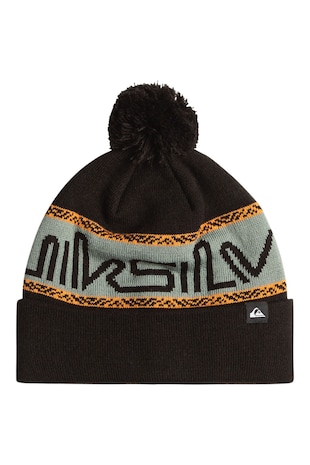 QUIKSILVER Caciula cu ciucure si imprimeu logo, pentru schi Summit, Negru/Gri deschis/Caramel