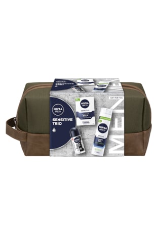 Nivea Set cadou Men pentru ten sensibil: Balsam dupa ras, 100 ml + Gel pentru ras, 200 ml + Deodorant roll-on Invisible Black & White Power, 50 ml
