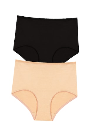 Penti Set de chiloti cu talie inalta - 2 perechi, Negru/Bej