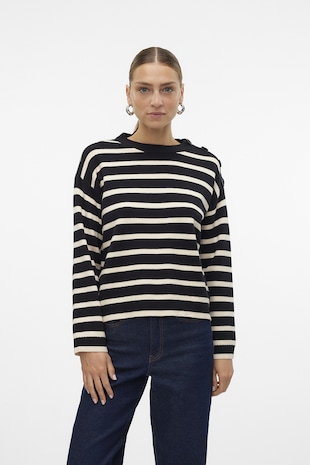 Vero Moda Pulover cu decolteu la baza gatului, Alb/Negru