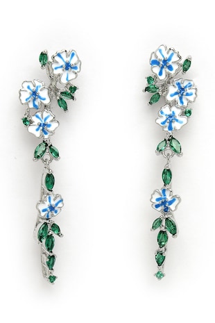 AVANT-GARDE PARIS Cercei drop cu detalii florale, Verde/Albastru royal/Alb optic