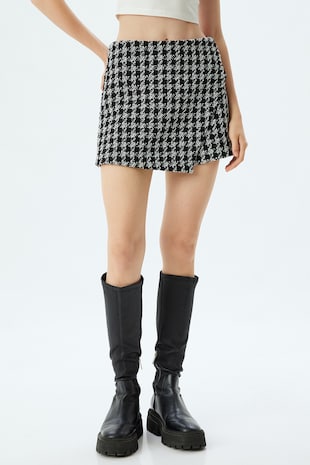 KOTON Fusta-pantalon cu talie inalta si model houndstooth, Negru