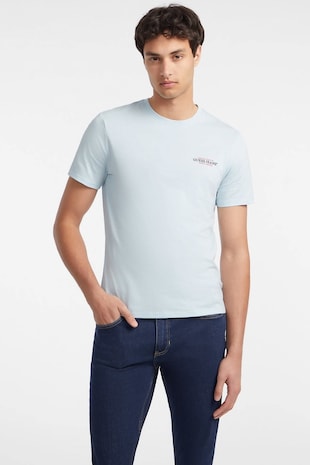 GUESS JEANS Tricou slim fit cu decolteu la baza gatului, Albastru glaciar