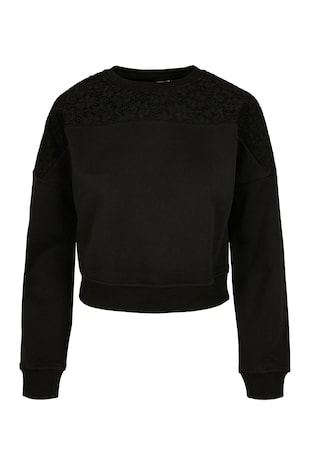 Urban Classics Bluza de trening cu insertie din dantela, Negru