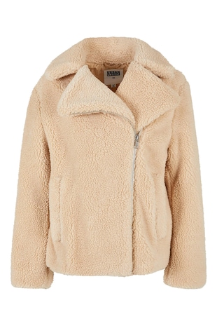 Jacheta din blana shearling sintetica cu fermoar, Bej