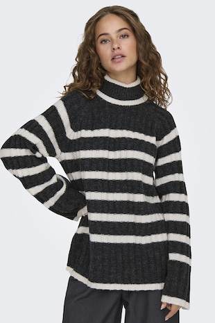 JdY Pulover lejer cu model in dungi Miley, Alb/Negru stins