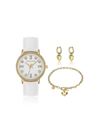 Marc Lauder Set de ceas, bratara si cercei Crystal, Alb