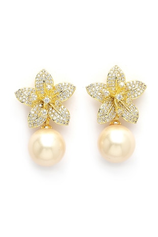 AVANT-GARDE PARIS Cercei drop cu design floral si zirconia cubica Elegant, Auriu/Crem