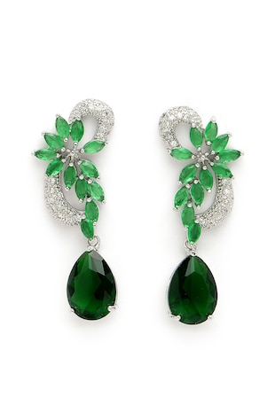 AVANT-GARDE PARIS Cercei drop cu cristale, Verde/Argintiu/Transparent