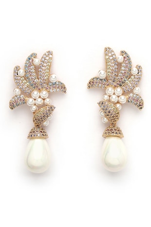 AVANT-GARDE PARIS Cercei drop cu zirconia, Alb/Auriu