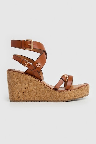 Sandale wedge cu bareta cu catarama