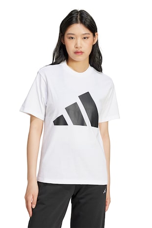 adidas Sportswear Tricou de bumbac cu decolteu la baza gatului si logo, Negru stins/Alb optic