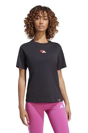 adidas Sportswear Tricou din bumbac cu decolteu rotund si detaliu logo, Negru