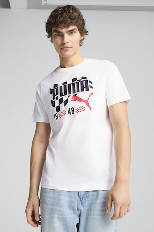 Puma Tricou de bumbac cu imprimeu, Alb/Negru