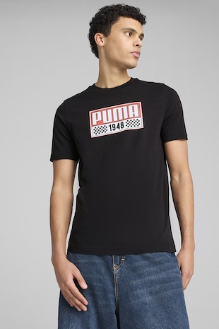 Puma Tricou cu imprimeu si decolteu la baza gatului, Negru