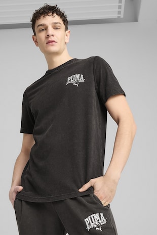 Puma Tricou din bumbac cu decolteu la baza gatului, Negru