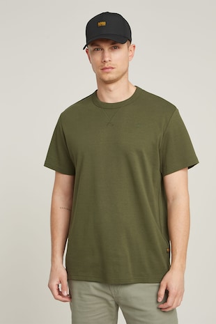 G-STAR Tricou de bumbac organic cu decolteu la baza gatului, Verde masliniu