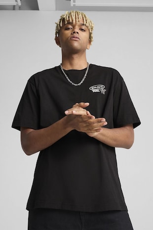 Puma Tricou de bumbac cu imprimeu logo, Alb/Negru