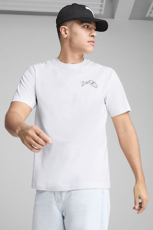Puma Tricou de bumbac cu imprimeu grafic pe partea din spate, Alb/Negru