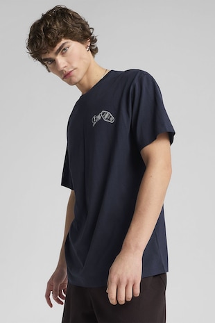 Puma Tricou de bumbac cu imprimeu grafic pe partea din spate, Albastru ultramarin/Bej