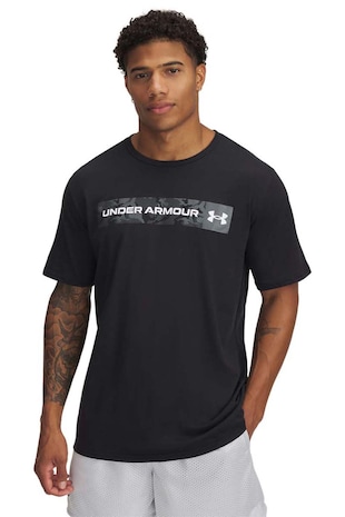 Under Armour Tricou cu decolteu la baza gatului si imprimeu logo cu camuflaj, Negru stins