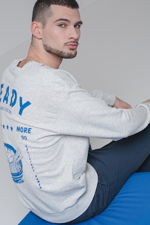 Jack & Jones Bluza de trening din amestec de bumbac cu imprimeu pe spate, Alb