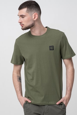 Lumberjack Tricou de bumbac cu decolteu la baza gatului, Verde pal
