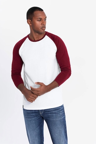 OMBRE Bluza din bumbac cu maneci raglan, Alb/Visiniu
