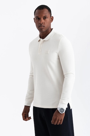 OMBRE Bluza polo cu fenta cu fermoar, Alb