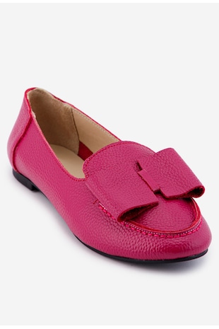 Mocasini dama fuchsia din piele naturala cu funda