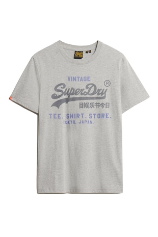 Superdry & Co Tricou de bumbac cu decolteu la baza gatului si imprimeu text Heritage, Gri