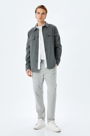 KOTON Pantaloni de trening cu snur si buzunare laterale, Gri deschis